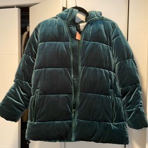 Green Velvet Gap Puffer Jacket